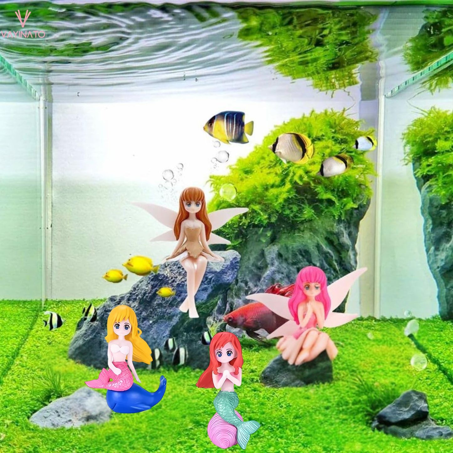 Petzlifeworld (Pack of 4 (2-Mermaid & 2- Fairy Mermaid) Miniature Cute Resin Toys for Aquarium Fish Tank Decoration