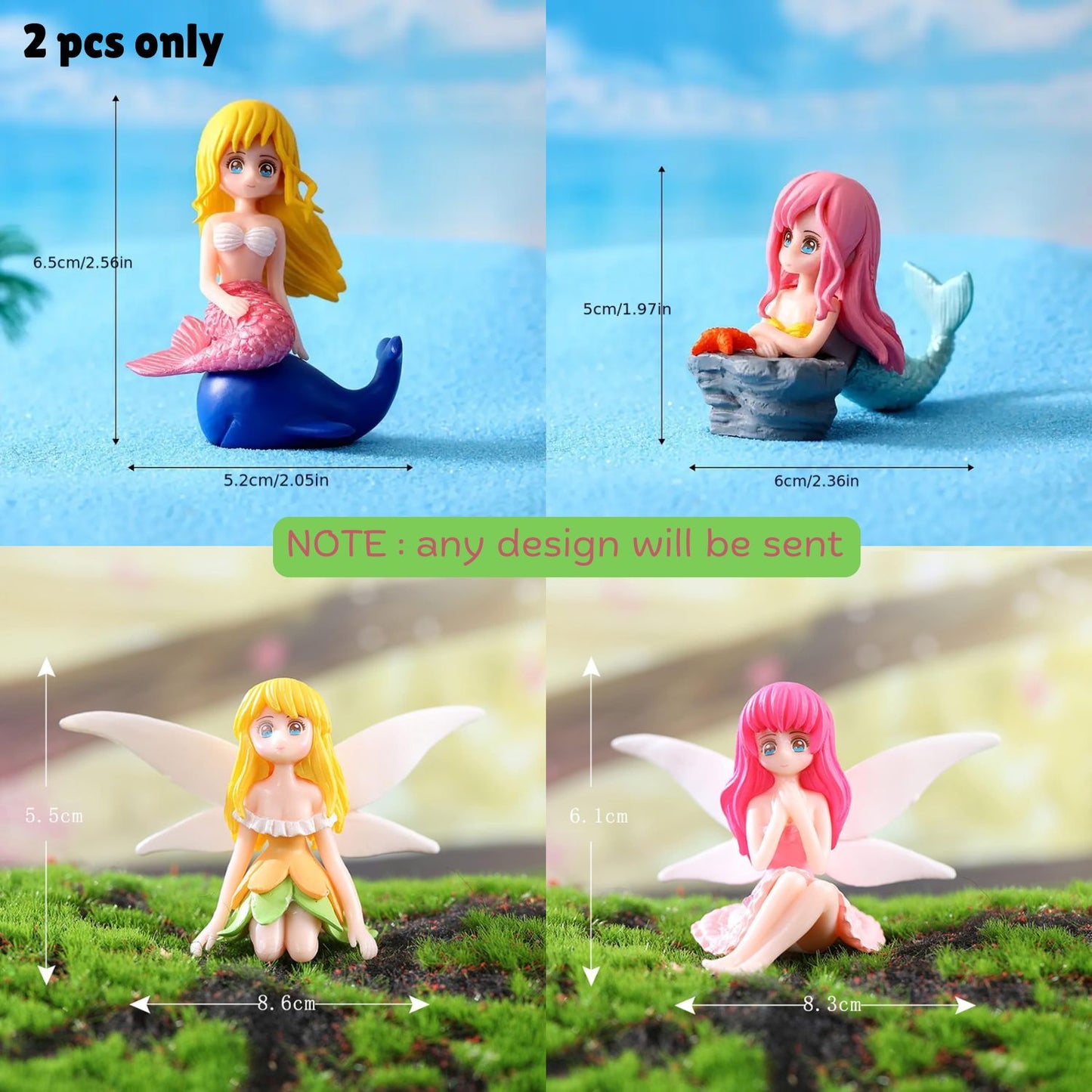 Petzlifeworld (Pack of 4 (2-Mermaid & 2- Fairy Mermaid) Miniature Cute Resin Toys for Aquarium Fish Tank Decoration