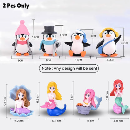 Petzlifeworld 2 Pcs Combo (1-Mermaid & 1-Penguin) Miniature Cute Resin Toys for Aquarium Fish Tank Decoration