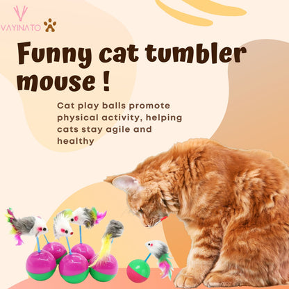 Petzlifeworld 2 Pcs Mouse-Shaped Wobbly Tumbler Ball for Cats to Play & Relieve Boredom