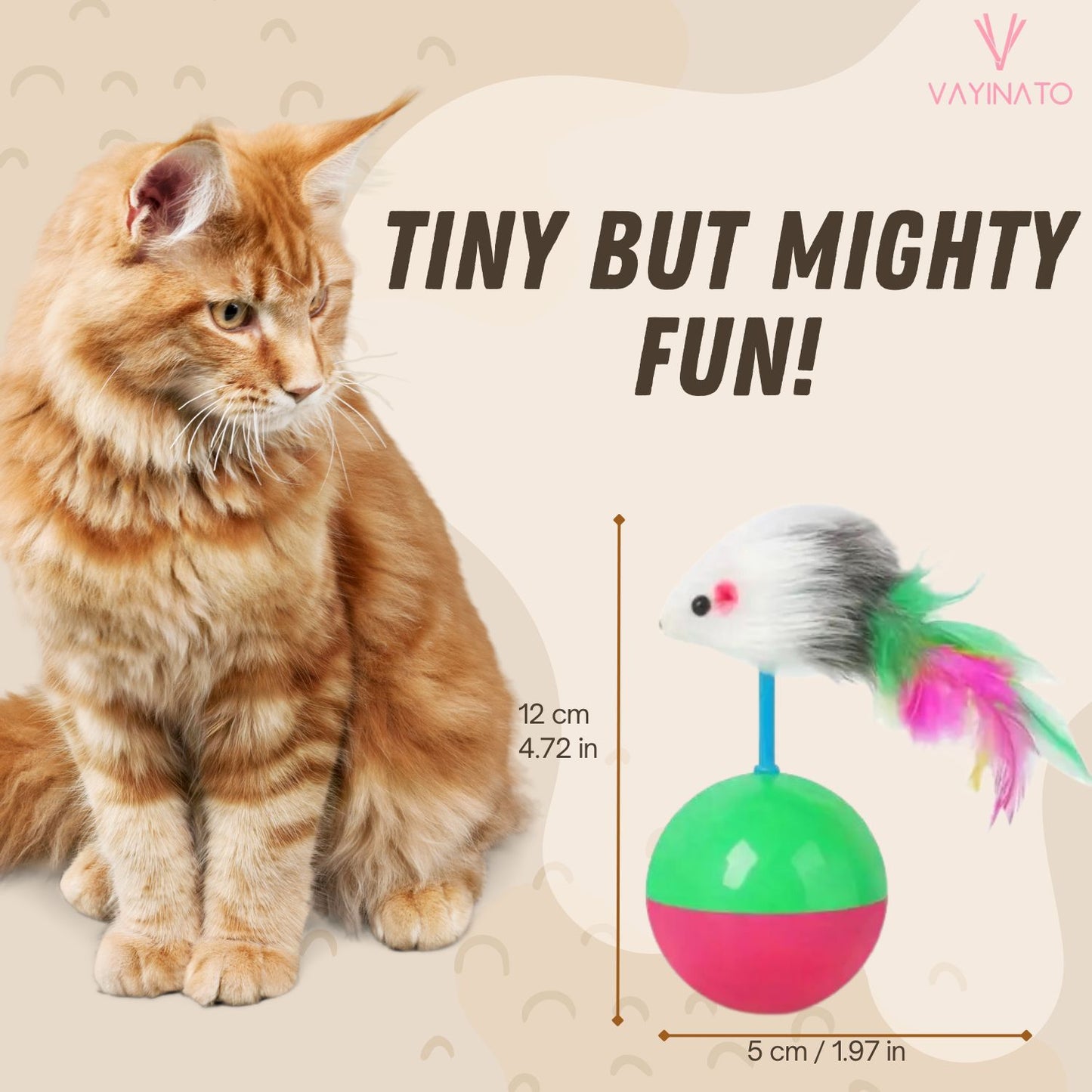 Petzlifeworld 2 Pcs Mouse-Shaped Wobbly Tumbler Ball for Cats to Play & Relieve Boredom