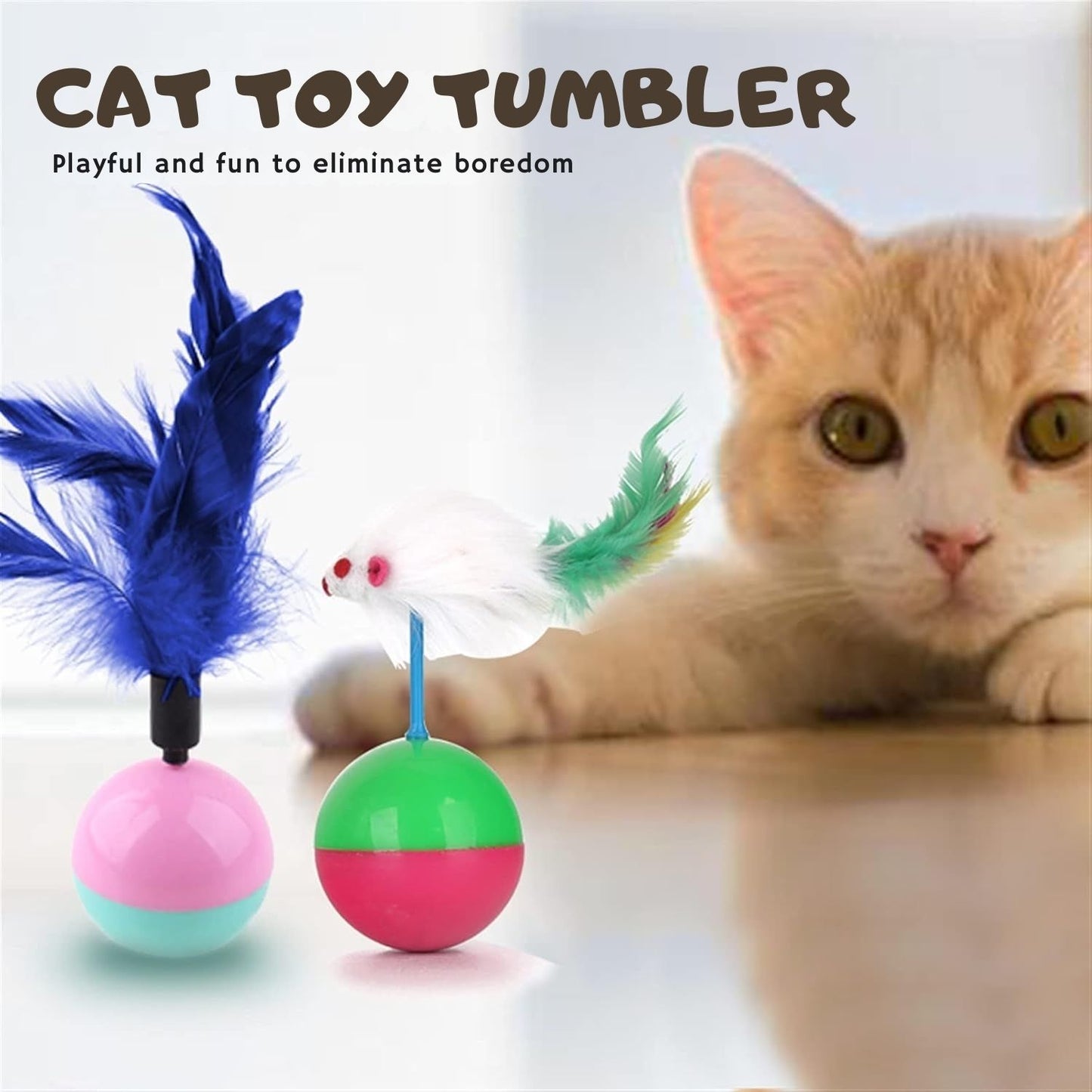 Petzlifeworld 2 Pcs Mouse-Shaped Wobbly Tumbler Ball for Cats to Play & Relieve Boredom