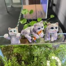 PetzLifeworld 3 Pcs Cute Tiny Hanging Grey Kitten Cat On Fish Tank, Flower Pot Climber Mini Cat Statue, Desktop Hanging Ornament Decoratio