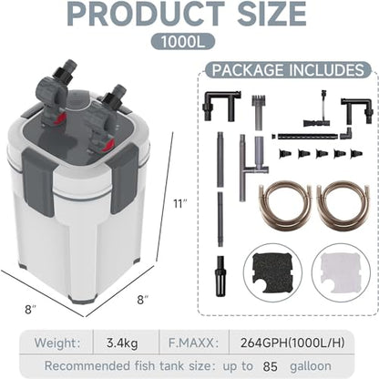 Sobo AQ Series Ultra-Quiet, Fish Tank Adjustable Flow Rate Aquarium External Canister Filter, 11W, Flow Rate1000L/H