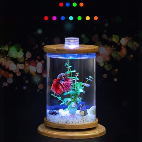 Bamboo Base Fish Tank Aquarium Accessories Mini Fish Tank Home Decoration  Glass