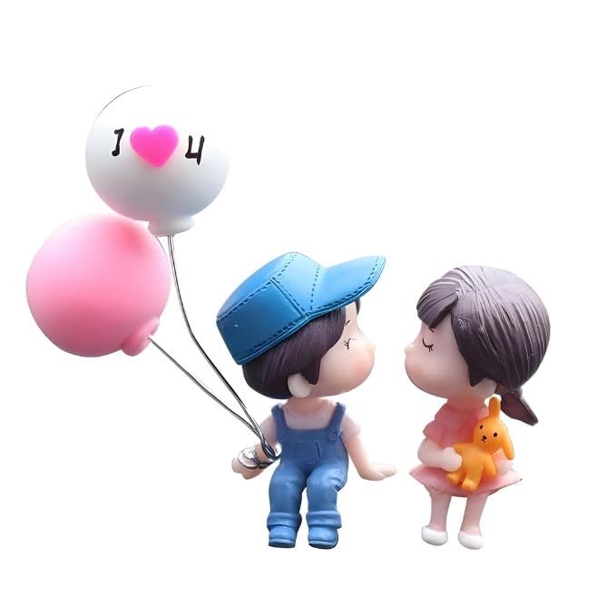 Petzlifeworld Resin Cartoon Couple Toy with Ballon, Car Interior Couple Figure Cute Couple Mini Figure Statue