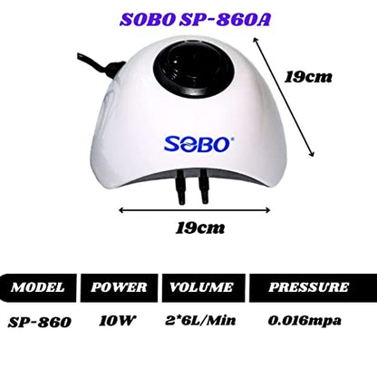 Sobo SB-860 A Double Way Aquarium Air Pump | Power : 10 Watts | Output : 6 L/ Min