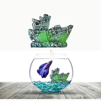 Petzlifeworld Aquarium Shipwreck Decorations Fish Tank Artificial Ornamnets | Sunken Ship Decorations | Fish Tank Landscaping | Natural Look (7 * 5 * 1 Cm)