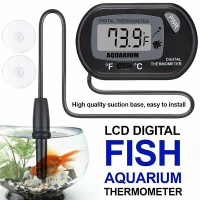 Petzlifeworld Black Digital LCD Thermometer with Suction Cups for Aquarium Fish Tank Vivarium