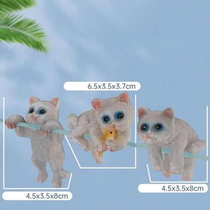 PetzLifeworld 3 Pcs Cute Tiny Hanging Grey Kitten Cat On Fish Tank, Flower Pot Climber Mini Cat Statue, Desktop Hanging Ornament Decoratio