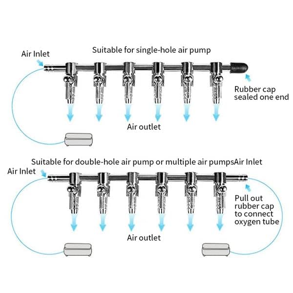 Petzlifeworld Stainless Steel Fish Tank Air Flow 5 Way Splitter with Controller and Free 5 Meter Air Tube & 5 Air Stone for Aquarium Fish Tank