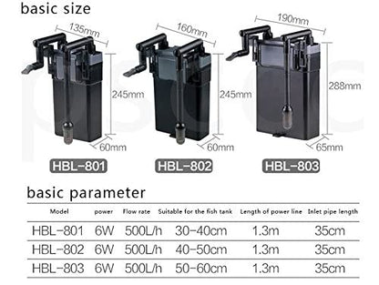 Sunsun HBL-801 Hang on Back Cannister Filter for Aquarium Fish Tank  | Power: 6W | Flow :500L/H | Suitable for 20-40 cm Tank)