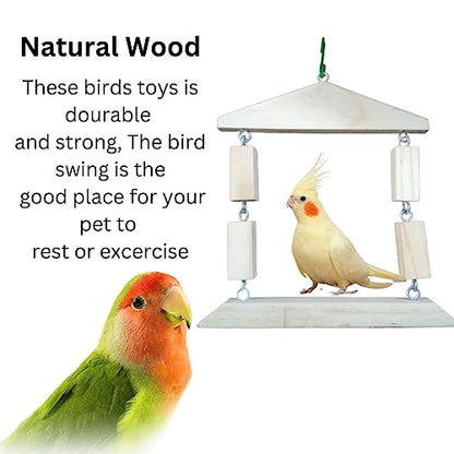 Petzlifeworld Square Shape Natural Wood Hanging Swing Birds Cage Accessories Toy for Love Birds, Budgie, Cockatiel, etc.