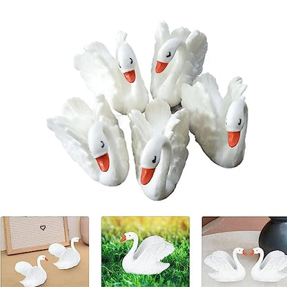 PetzLifeworld Mini Swan (4 * 4 * 3 Cm) Landscape Miniature Toys for Decoration, Fairy Garden Decorations Ornament Resin Craft White (Pack of 5)