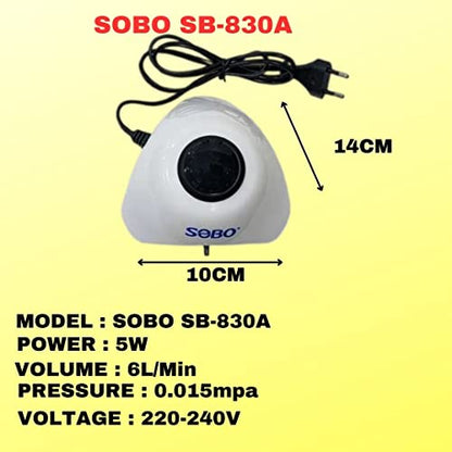 Sobo SB-830A Single Way  Aquarium Air pump | Power : 5 Watts | Output : 6 L/Min