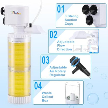 RS Electricals (RS-165F | 20W | 1000L/H | Fit for 3 Feet Tank) Submersible 3 in 1 (Filtration, Oxygenation & Circulation) Internal Aquarium Filter for Water Pump Pond Fish Tank