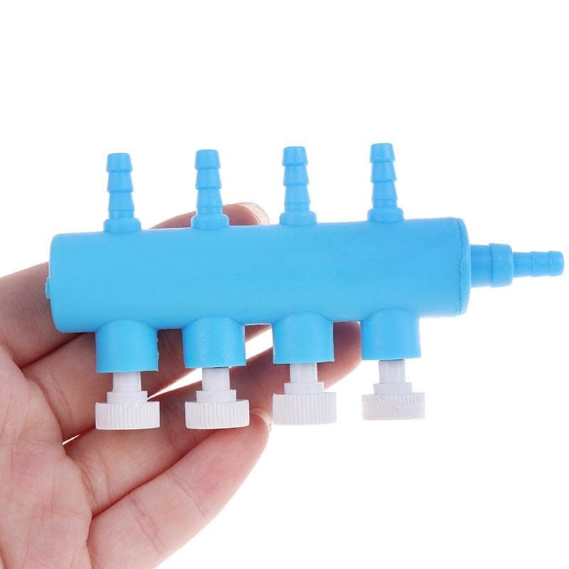 Petzlifeworld Plastic (Blue) 4 Way Fish Tank Air Distributor, Aquarium Air-Pump Flows Hose Splitter