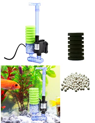 Xinyou XY-2901 Aquarium Green Sponge Filter with Pump and Bio Filter Media | 5W | 450L/H | Single Vertical Sponge)