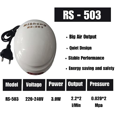 RS Electrical (RS 503) Low Noise Air Pump For Aquarium Fish Tank With ...