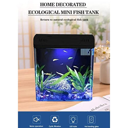 Petzlifeworld Mini Square Shape Aquarium Small Desktop Home Decortive Fish Tank with USB Connector, Multi Mode LED Light, Ultra Silent Pump for Small Fishes (BL 04 ,Size : 20x14x20CM)