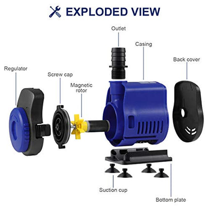 Sunsun JQP Series Aquarium Submersible Pump Power Head with Bottom Mount Suction (JQP-1000 | 14W | 1000L/Hr | Lift 1.4 Meter Height)