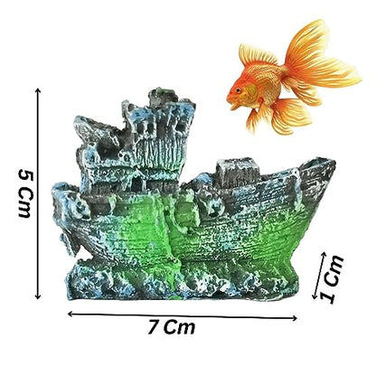 Petzlifeworld Aquarium Shipwreck Decorations Fish Tank Artificial Ornamnets | Sunken Ship Decorations | Fish Tank Landscaping | Natural Look (7 * 5 * 1 Cm)