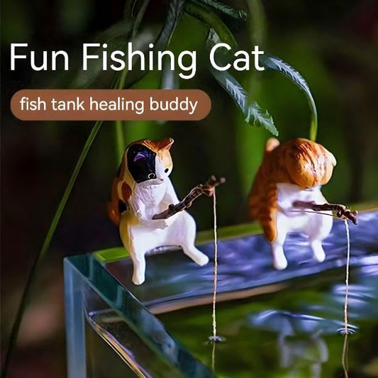 Petzlifeworld 1 Pcs Small Fishing Cat Statue Fishtank Decoration Aquarium Personalized Ornament Cat Fishing Vivid Shape Resin Figures Cute Fishing Cat Decor - Random Colors & Shape