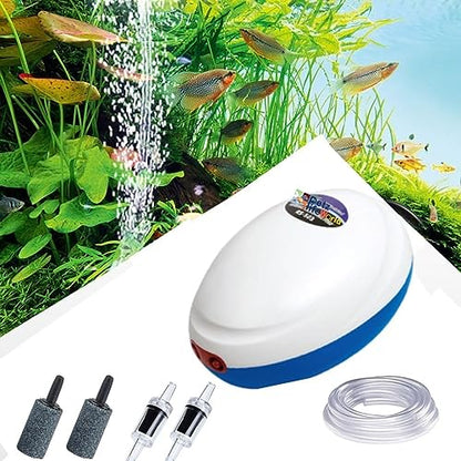 RS Electrical (RS 503) Low Noise Air Pump For Aquarium Fish Tank with Airtube, Air Stone & Ckeck Valve | High Performace | Two Outlet | Power : 3.0W | Output : 0.020*2L/min | Suitable For 200-300 Litre Tank