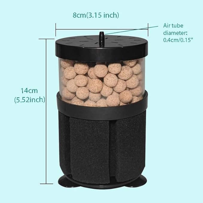 Aquarium Sponge Filter Fish Tank Sponge Filter Submersible Foam Filter Internal Filter with Quartz Balls for Fish Tank 10-40 Gallon