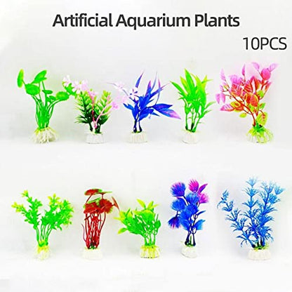 PetzLifeworld Aquarium Fish Tank Decorative Artificial 4 inch Small Plants and Plastic Fish (9 Plants + 9 Fish) Random Plants and Fish