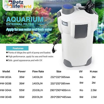 Sunsun HW-303B Aquarium Canister Filter | Power: 35w | Flow: 1400L/H