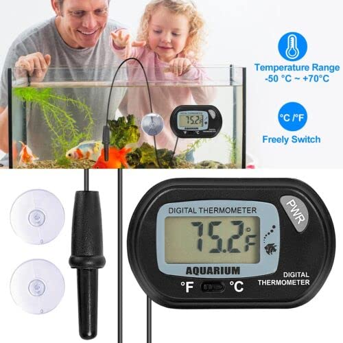 Petzlifeworld Black Digital LCD Thermometer with Suction Cups for Aquarium Fish Tank Vivarium