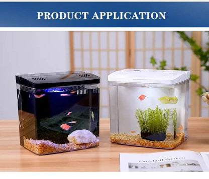 Petzlifeworld Mini Square Shape Aquarium Small Desktop Home Decortive Fish Tank with USB Connector, Multi Mode LED Light, Ultra Silent Pump for Small Fishes (BL 04 ,Size : 20x14x20CM)