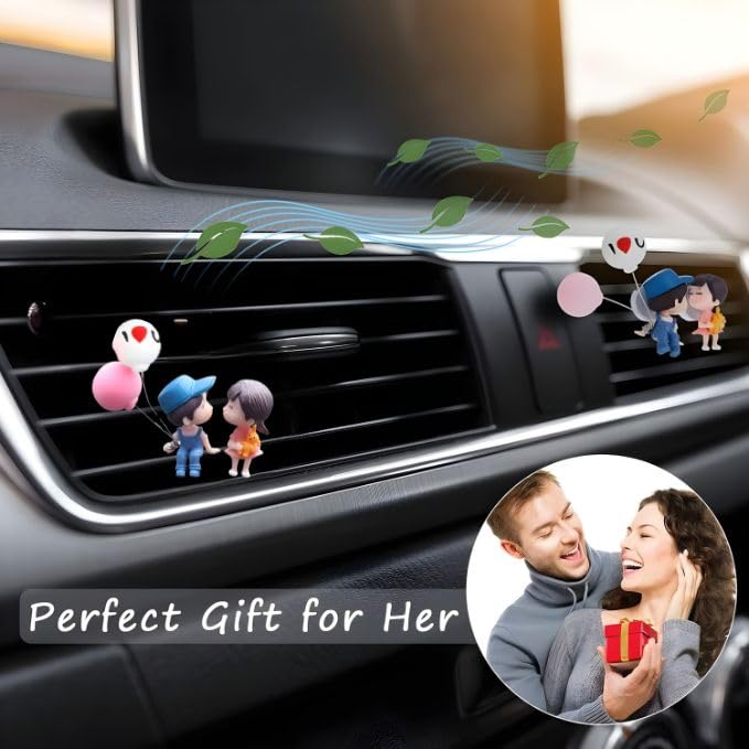 Petzlifeworld Resin Cartoon Couple Toy with Ballon, Car Interior Couple Figure Cute Couple Mini Figure Statue