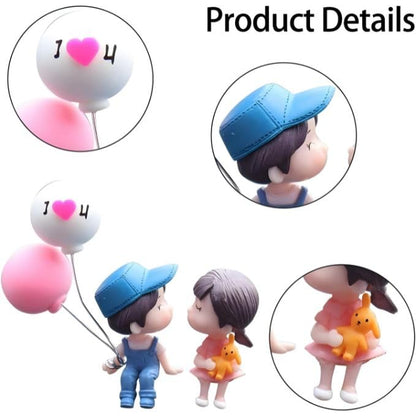 Petzlifeworld Resin Cartoon Couple Toy with Ballon, Car Interior Couple Figure Cute Couple Mini Figure Statue