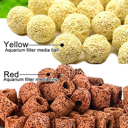 Petzlifeworld Red Ceramic Ring 500G and Porous Bio Ball, 500G Filter Media Combo with Net Bag