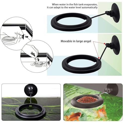 Aquarium Buoyancy Black Fish Food Feeder with Strong Suction Cup (Round)