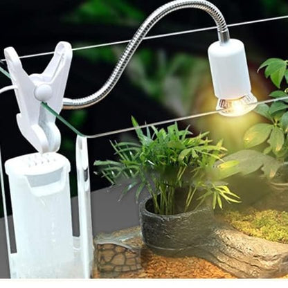 White Reptile Heat Lamp, UVA UVB Light for Aquarium Turtle Tank, with 50w Basking Bulb and 360° Swivel Clamp Stand for Tortoise, Snake, Frog, Lizard, Cockatoo, Chameleon. Halogen, Yellow Light