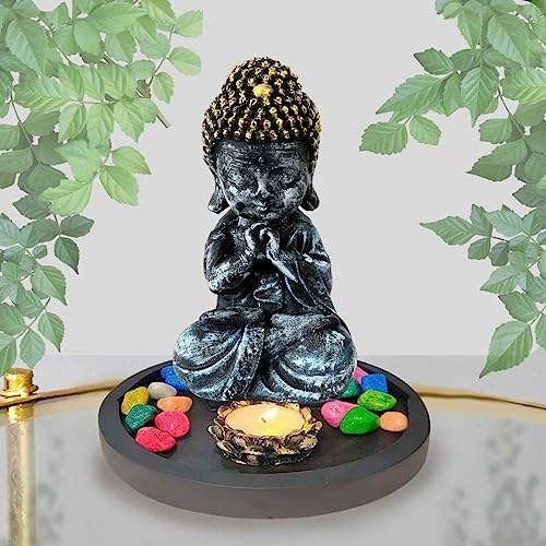 Petzlifeworld 7.5 Inch (19 * 10 * 8.5 Cm) Sitting Buddha Statue for Aquarium & Fish Tank Decoration | Home Decoration & Table Desk Decoration | Realistic Look | Gold Head