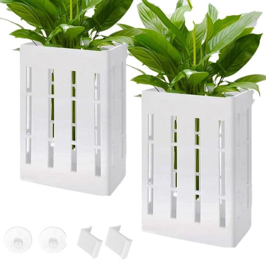 Petzlifeworld 2 Pcs White Hanging Water Plant Holder (Box Type) Pot for Aquarium Fish Tank, Aquaponics and Hydroponics with Hooks and Suction Cups for Easy Installation