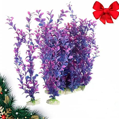 PetzLifeworld Purple Rotella Plastic Aquarium Fish Tank Decoration Plants (12 inch, Pack of 6)