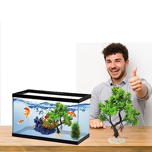 PetzLifeworld 10 Inch (26 * 18 * 10 Cm) Green Colour Bush Plastic Aquarium Tree for Fish Tank Ornament Natural Design Decorations (ST-1035)