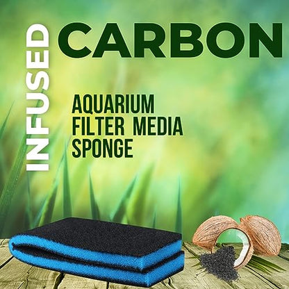 YEE 3 in 1 Activated Carbon Infused Blue Bio Chemical Sponge Filter Pad Media (50Cm*11Cm*2Cm) for Aquarium Top Filter | Easy Cut to Fit | Crystal Clear Water | Reusable Sponge