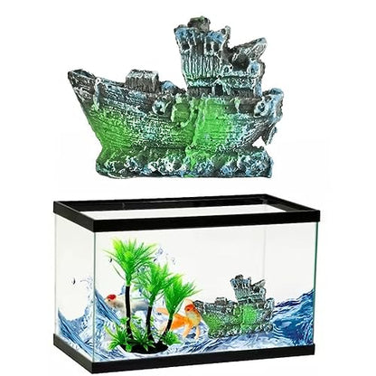 Petzlifeworld Aquarium Shipwreck Decorations Fish Tank Artificial Ornamnets | Sunken Ship Decorations | Fish Tank Landscaping | Natural Look (7 * 5 * 1 Cm)