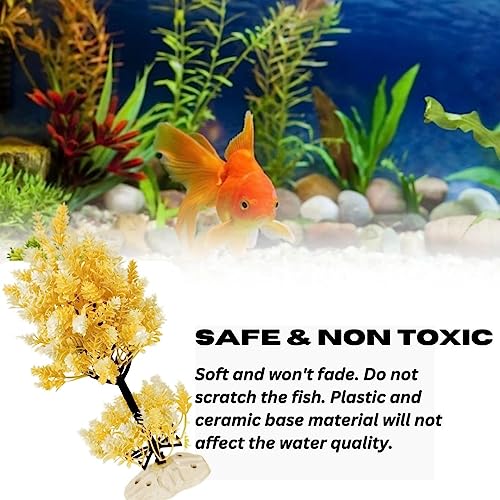 PetzLifeworld 10 Inch (26 * 12 * 12 Cm) Yellow with White Colour Bush Plastic Aquarium Tree for Fish Tank Ornament Natural Design Decorations (ST-1010)