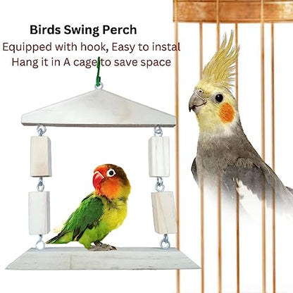 Petzlifeworld Square Shape Natural Wood Hanging Swing Birds Cage Accessories Toy for Love Birds, Budgie, Cockatiel, etc.