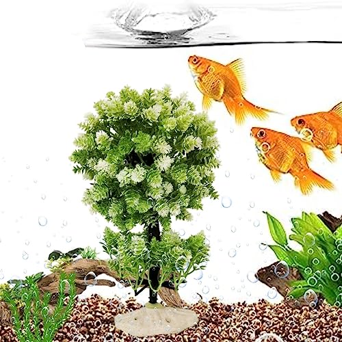 PetzLifeworld 10 Inch (26 * 14 * 12 Cm) Green with White Bush Plastic Aquarium Trees for Fish Tank Ornament Natural Design Decorations (ST-1030)