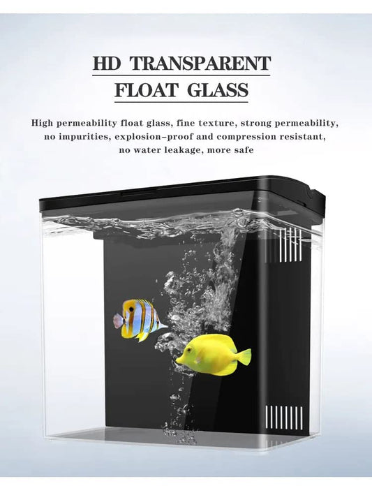 Petzlifeworld Mini Square Shape Aquarium Small Desktop Home Decortive Fish Tank with USB Connector, Multi Mode LED Light, Ultra Silent Pump for Small Fishes (BL 04 ,Size : 20x14x20CM)