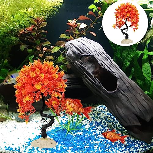 PetzLifeworld 10 Inch (26 * 16 * 12 Cm) Red with Yellow Colour Bush Plastic Aquarium Tree for Fish Tank Ornament Natural Design Decorations (ST-1016)