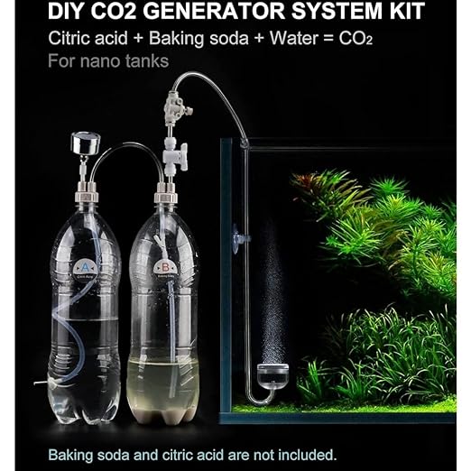 Petzlifeworld DIY CO2 Generator System Kit, DIY CO2 Aquarium Regulators, CO2 Accessories with Tube Valve Gauge Bottle Cap Kit for Aquarium Moss Plant (Baking soda+citric acid - Not Included)